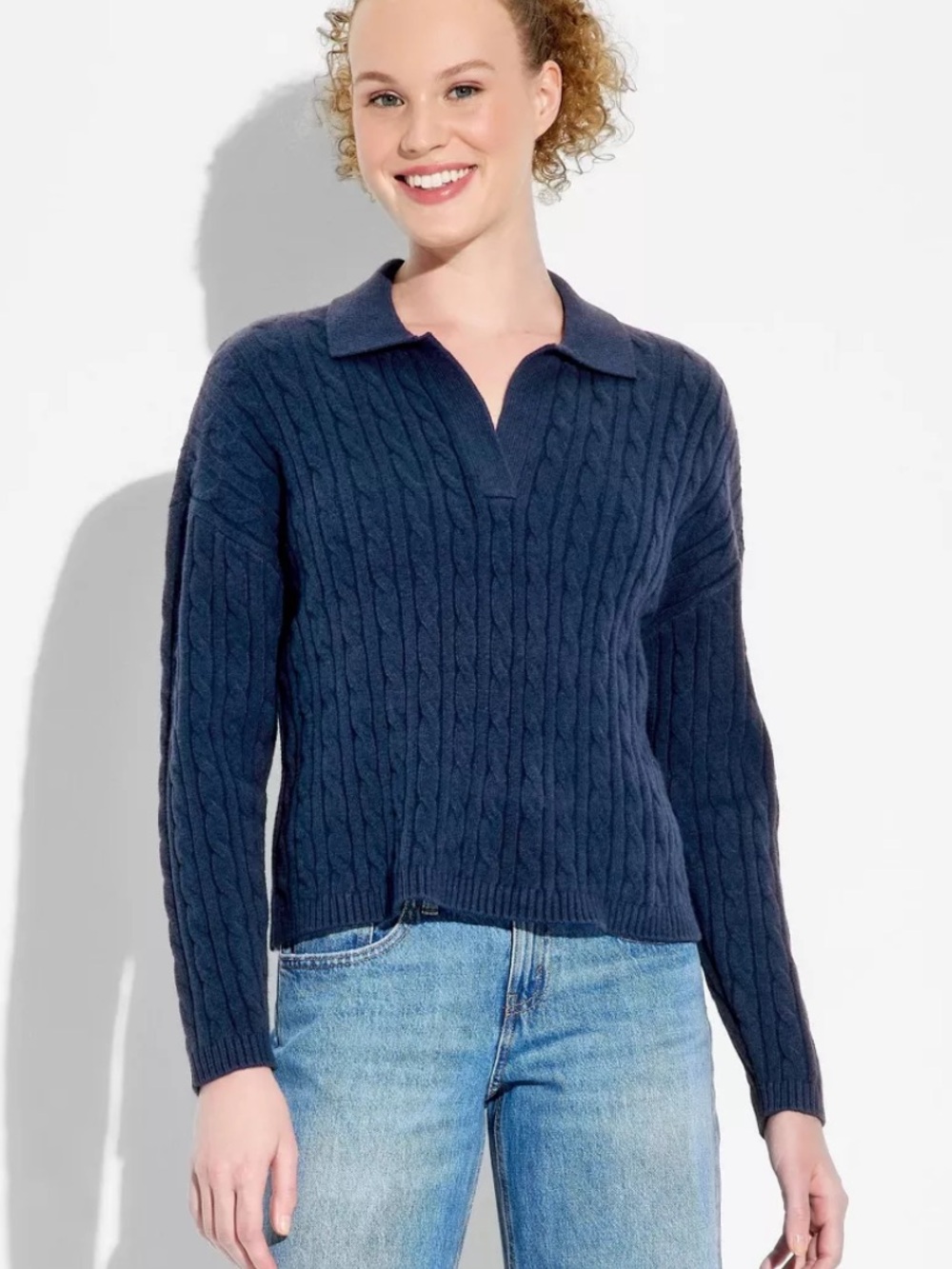 Wild Fable Women's Polo Collar Pullover Sweater navy blue M‎